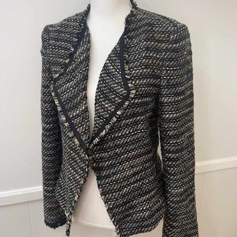 Loft Women's Black Tweed Open Blazer Black Gray Mustard 6